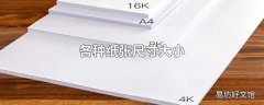 各种纸张尺寸大小